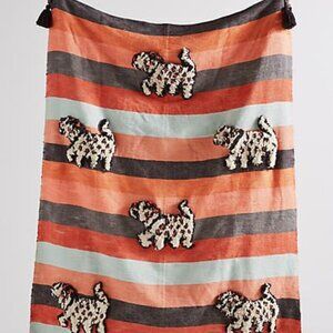 Anthropologie Richmond Throw Blanket orange coral cream black animals dog tiger